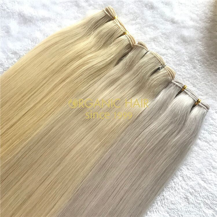 Ash blonde human full cuticle hand tied wefts X219